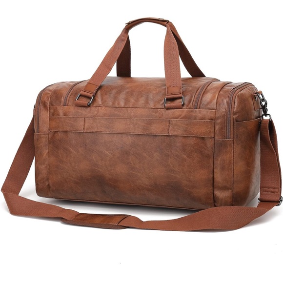 TRAVEL Bag Waterproof PU Leather Brown Duffle Bag - Picture 4 of 14